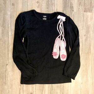 Gymboree Ballet Shoes Shirt Long Sleeve Black Size 9 Ballerina Appliqué
